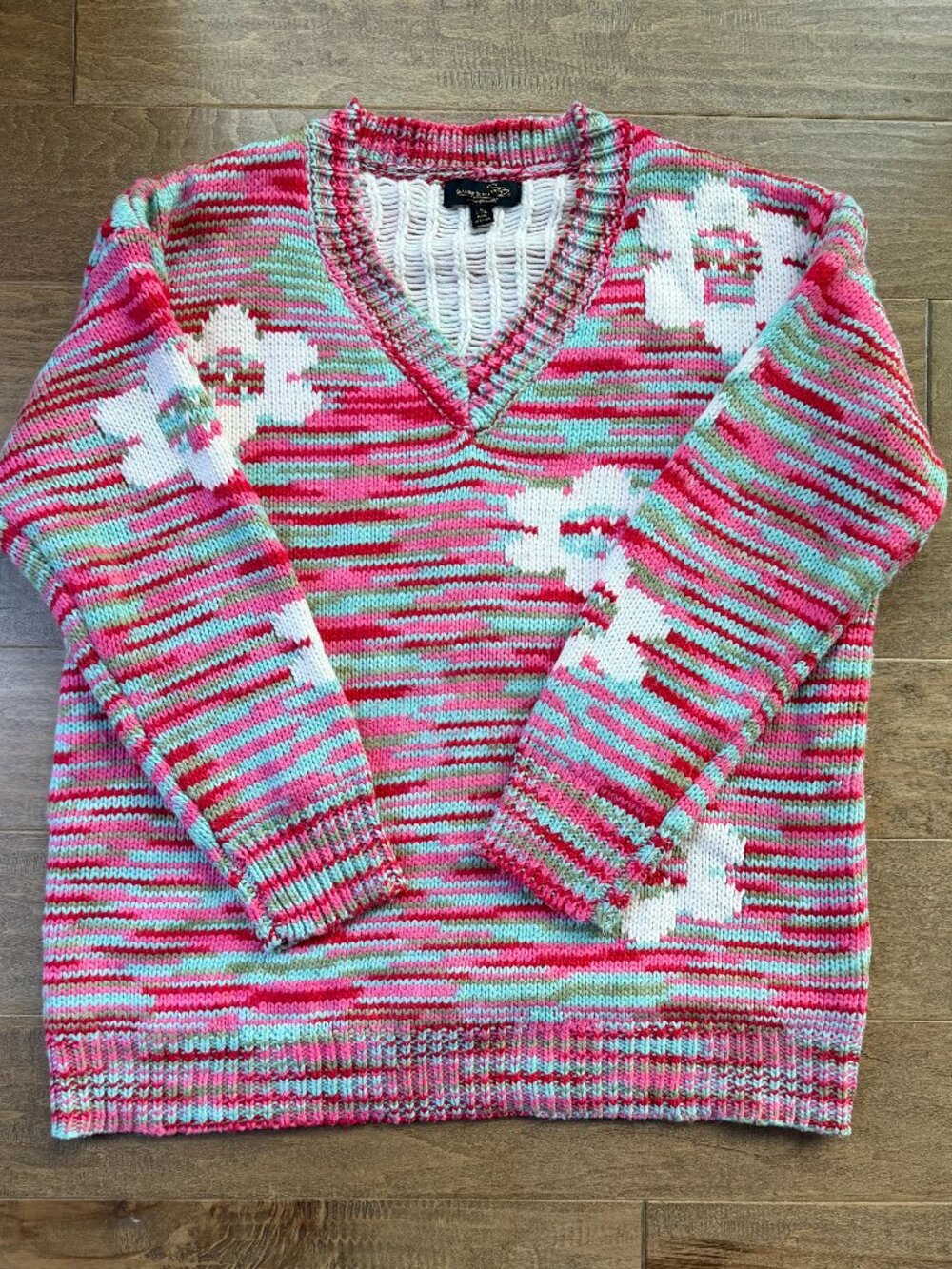 SUZANNE BETRO chunky floral design pullover sweater (L/XL)